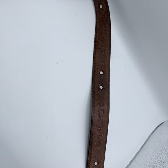 Fossil Vintage Brown Leather Western Belt Silver Concho Style Buckle Unisex L - Picture 6 of 6